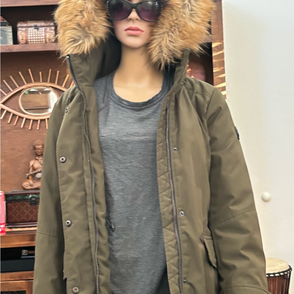 Olive Green Fur Hooded Puffer Jacket